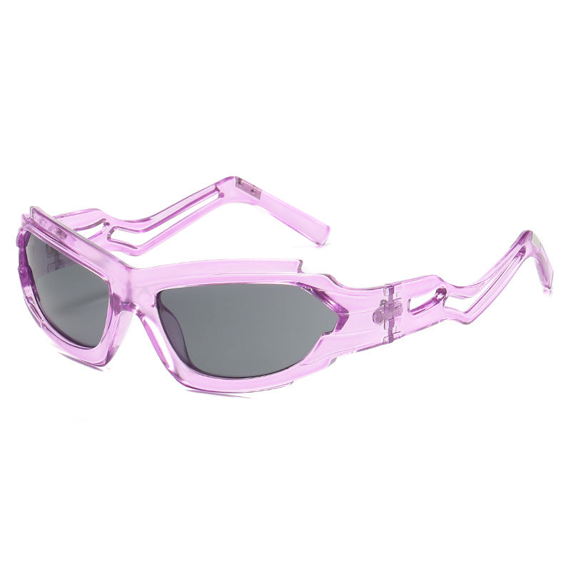 (6 PACK) Wholesale Sunglasses Unique Punk Women Y2K Futuristic Funny Cycling 2023 - BulkSunglassesWholesale.com - Clear Purple Frame Grey