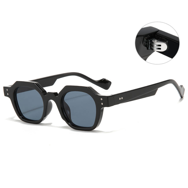 (6 PACK) Wholesale Sunglasses Polygon Women Small Men New Arrival 2023 - BulkSunglassesWholesale.com - Shiny Black Frame Black Grey Hover Image