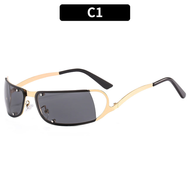 (6 PACK) Wholesale Sunglasses New Arrival Metal Vintage Women Y2K Punk Hip Hop 2023 - BulkSunglassesWholesale.com - Gold Frame Black Lens Hover Image