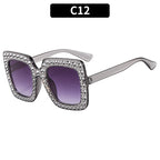 (6 PACK) Wholesale Sunglasses New Arrival Square Rhinestone Fashion Vintage Trendy 2023 - BulkSunglassesWholesale.com - Clear Grey Frame Gradient Black Lens