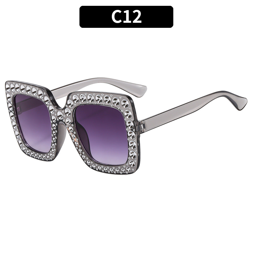 (6 PACK) Wholesale Sunglasses New Arrival Square Rhinestone Fashion Vintage Trendy 2023 - BulkSunglassesWholesale.com - Clear Grey Frame Gradient Black Lens