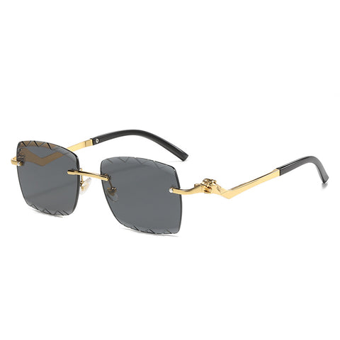 (6 PACK) Wholesale Sunglasses Fashion Rimless Cut Edge Chamfer Women New Arrival Unique Leopard Head Street Trendy 2023 - BulkSunglassesWholesale.com - Gold Frame Grey