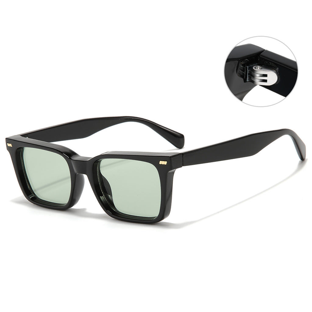 (6 PACK) Wholesale Sunglasses Vintage Square Women New Arrival 2023 - BulkSunglassesWholesale.com - Shiny Black Frame Green