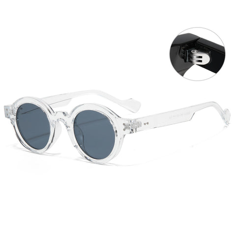 (6 PACK) Wholesale Sunglasses New Arrival Round Vintage Small 2023 - BulkSunglassesWholesale.com - Transparent Frame Black Grey
