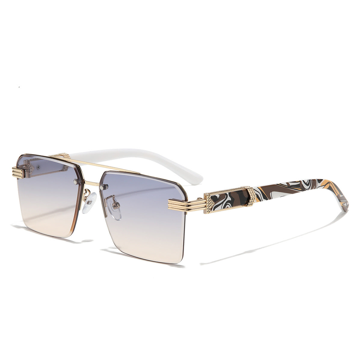 (6 PACK) Wholesale Sunglasses Double Bridge Cut Edge Rimless Women Square New Arrival Trendy 2023 - BulkSunglassesWholesale.com - White Gold Frame Purple Pink Lens Frame
