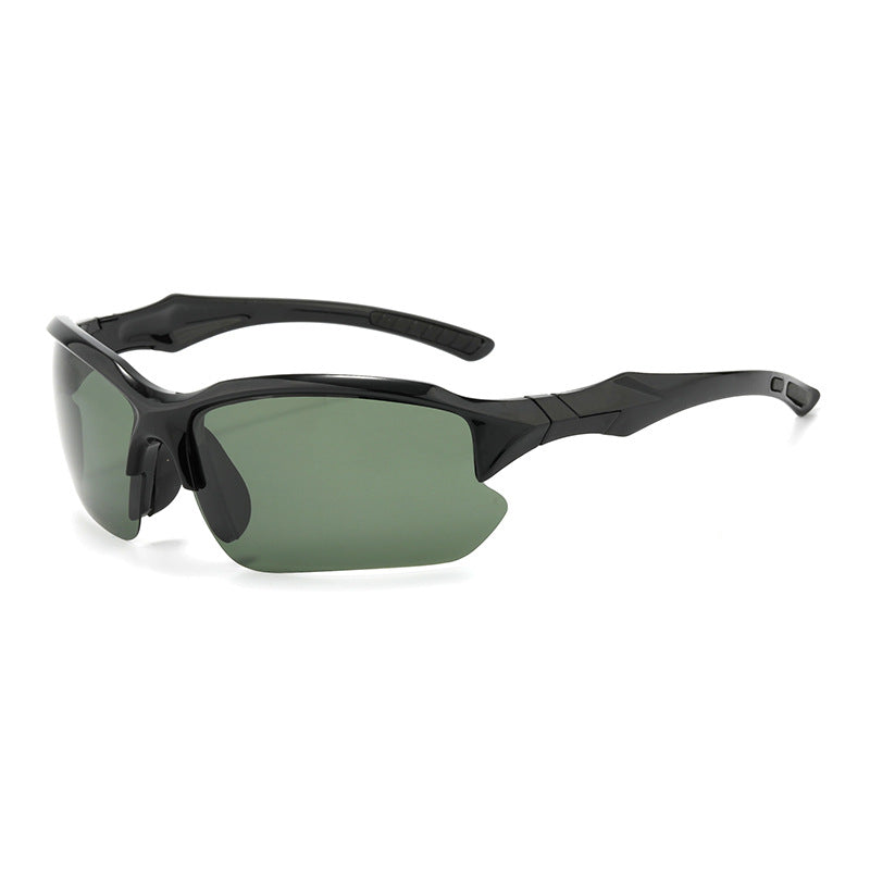 (12 PACK) Wholesale Sports Sunglasses Polarized Cycling Outdoor Sport Semirimless Unisex 2024 - BulkSunglassesWholesale.com - Black Frame Green Lens Black Temple
