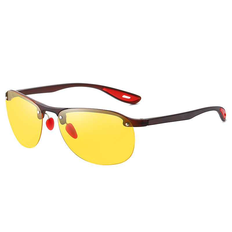 (6 PACK) Wholesale Sports Sunglasses New Arrival Semirimless Polarized Women Fashion TR Night Vision 2023 - BulkSunglassesWholesale.com - Tea Frame Night Vision Lens