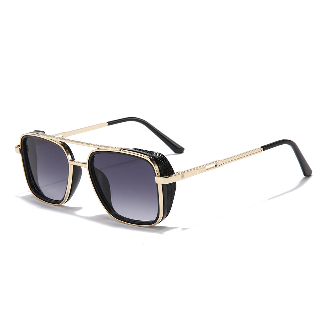 (6 PACK) Wholesale Sunglasses Vintage Metal Punk Double Bridge Aviator Women New Arrival 2023 - BulkSunglassesWholesale.com - Gold Frame Gradient Grey