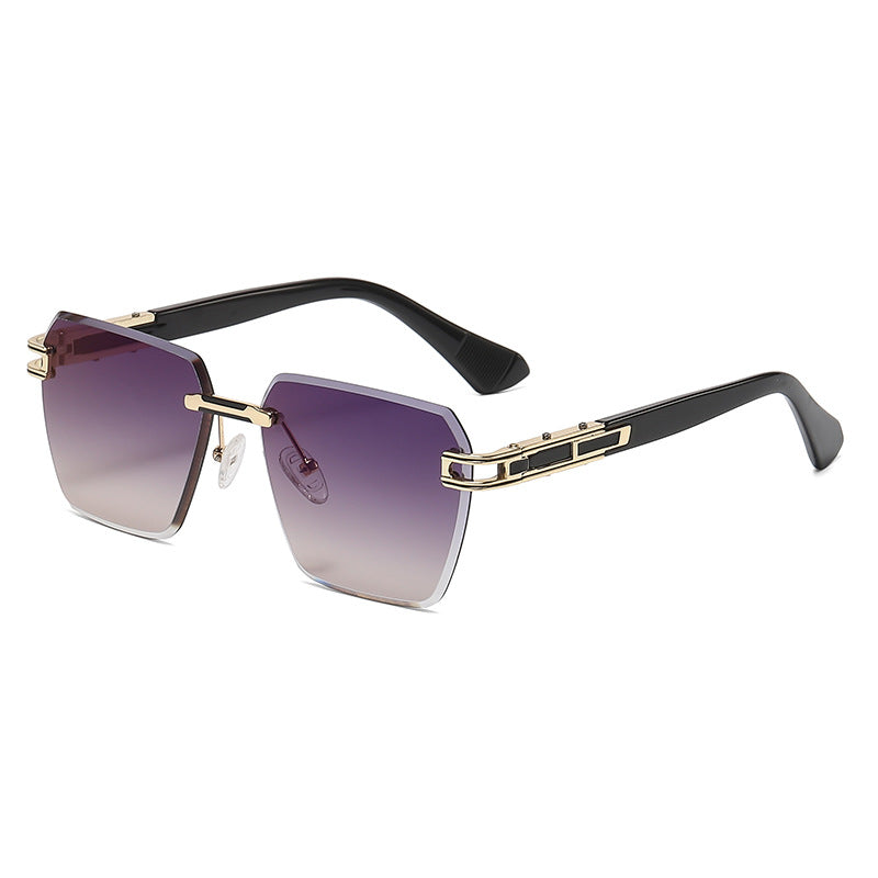 (6 PACK) Wholesale Sunglasses Oversized New Arrival Cut Edge Rimless Trendy 2023 - BulkSunglassesWholesale.com - Gold Frame Gradient Purple Lens