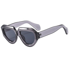 (6 PACK) Wholesale Sunglasses New Arrival Unique Triangle Fashion Unique Women 2023 - BulkSunglassesWholesale.com - Clear Grey Frame Black Lens