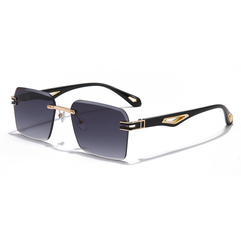(6 PACK) Wholesale Sunglasses Rimless Fashion Cut Edge Square Women Hollow 2023 - BulkSunglassesWholesale.com - Gold Frame Gradient Black Lens Frame