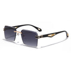 (6 PACK) Wholesale Sunglasses Rimless Fashion Cut Edge Square Women Hollow 2023 - BulkSunglassesWholesale.com - Gold Frame Gradient Black Lens Frame