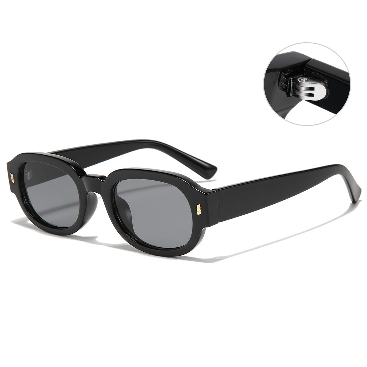 (6 PACK) Wholesale Sunglasses Vintage Small Women Men Fashion Rivet Oval Small 2023 - BulkSunglassesWholesale.com - Black Frame Black Grey Frame