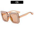 (6 PACK) Wholesale Sunglasses New Arrival Square Rhinestone Fashion Vintage Trendy 2023 - BulkSunglassesWholesale.com - Clear Tea Frame Tea Lens