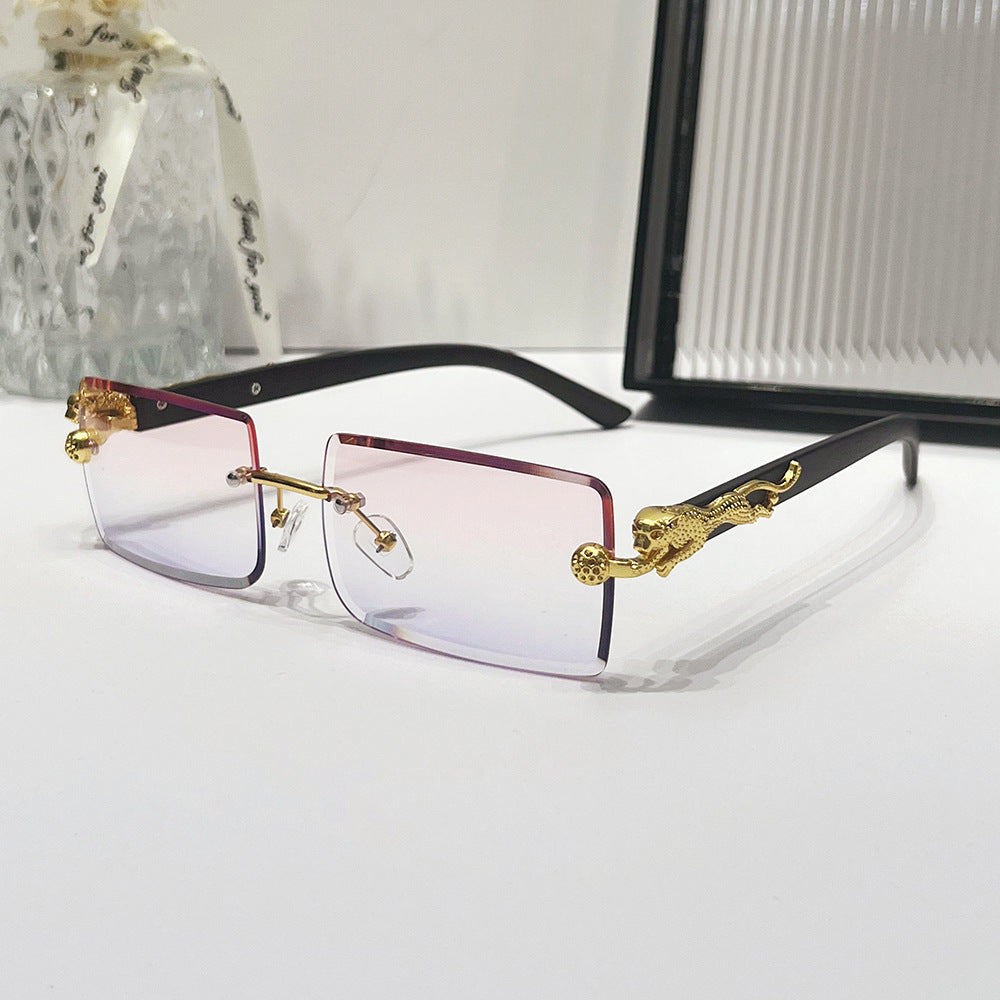 (6 PACK) Wholesale Sunglasses New Arrival Rimless Square Cut Edge Unique Fashion 2024 - BulkSunglassesWholesale.com - Pink Purple Lens