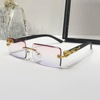 (6 PACK) Wholesale Sunglasses New Arrival Rimless Square Cut Edge Unique Fashion 2024 - BulkSunglassesWholesale.com - Pink Purple Lens