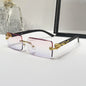 (6 PACK) Wholesale Sunglasses New Arrival Rimless Square Cut Edge Unique Fashion 2024 - BulkSunglassesWholesale.com - Pink Purple Lens