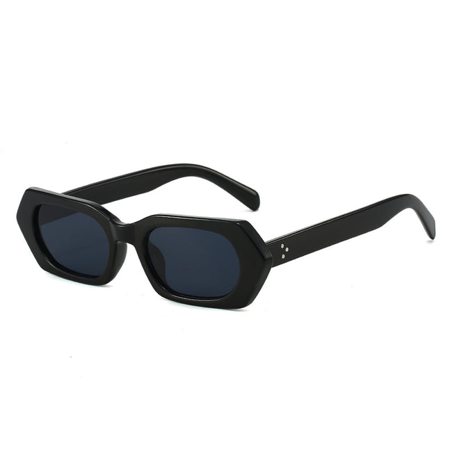 (6 PACK) Wholesale Sunglasses New Arrival Polygon Unique Fashion Women 2023 - BulkSunglassesWholesale.com - Black Frame Black Lens Hover Image