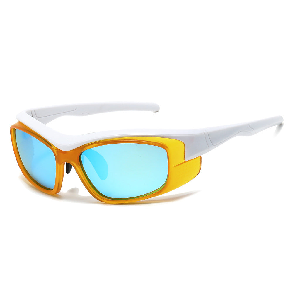 (6 PACK) Wholesale Sunglasses New Arrival Sport Women Outdoor Cycling 2023 - BulkSunglassesWholesale.com - White Temple Orange Frame Blue Lens
