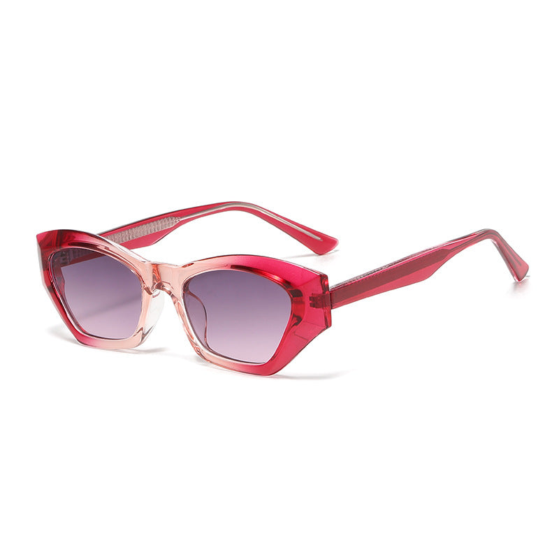 (6 PACK) Wholesale Sunglasses Polygon Cat Eye Wire Core TR New Arrival Hip Hop Street Trendy 2023 - BulkSunglassesWholesale.com - Pink Red Frame Grey Pink