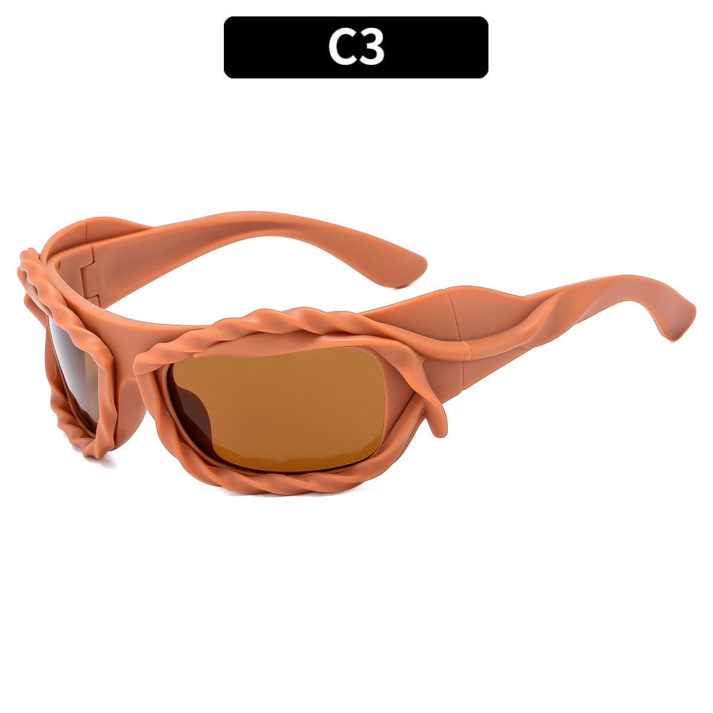 (6 PACK) Wholesale Sunglasses Unique Hip Hop Fashion Trendy 2023 - BulkSunglassesWholesale.com - Brown Frame Tea Lens