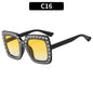 (6 PACK) Wholesale Sunglasses New Arrival Square Rhinestone Fashion Vintage Trendy 2023 - BulkSunglassesWholesale.com - Shiny Black Frame Gradient Yellow Lens