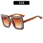 (6 PACK) Wholesale Sunglasses New Arrival Square Rhinestone Fashion Vintage Trendy 2023 - BulkSunglassesWholesale.com - Leopard Print Frame Gradient Tea Lens