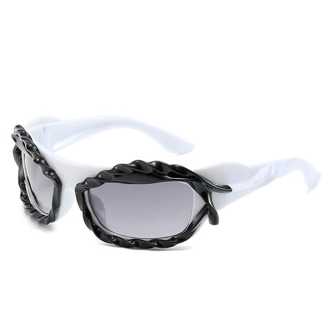 (6 PACK) Wholesale Sunglasses 2023 - BulkSunglassesWholesale.com - White Frame Black Lens ( Black )