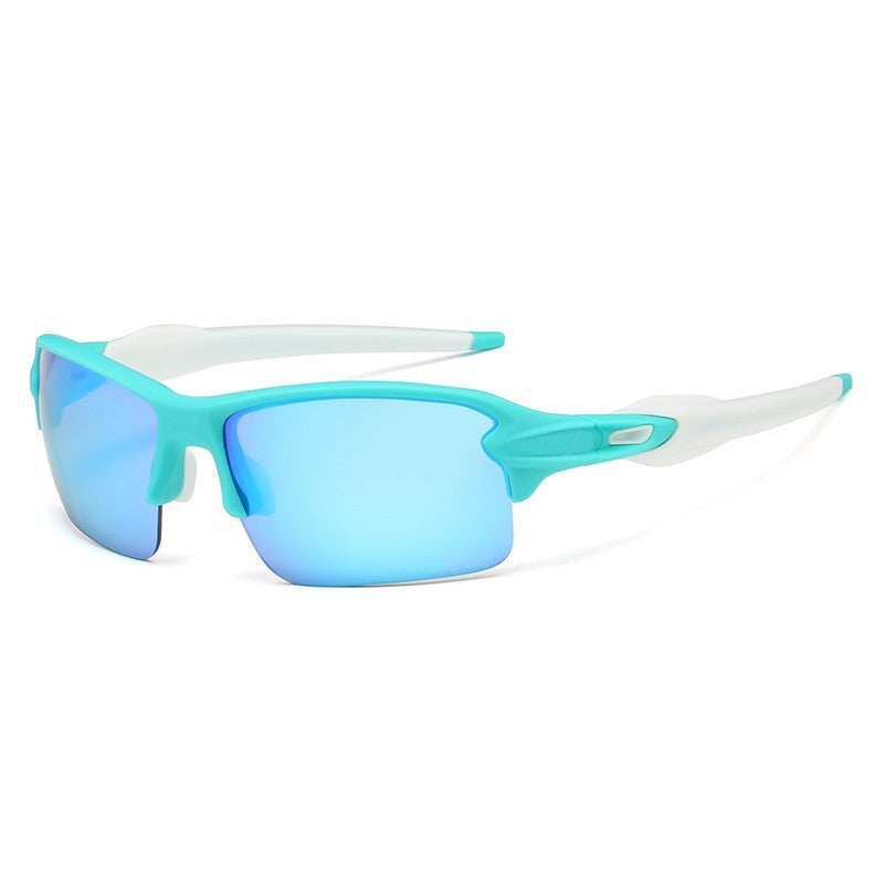 (12 PACK) Wholesale Sports Sunglasses 2023 - BulkSunglassesWholesale.com - Green Frame Blue Mirrored White Temple