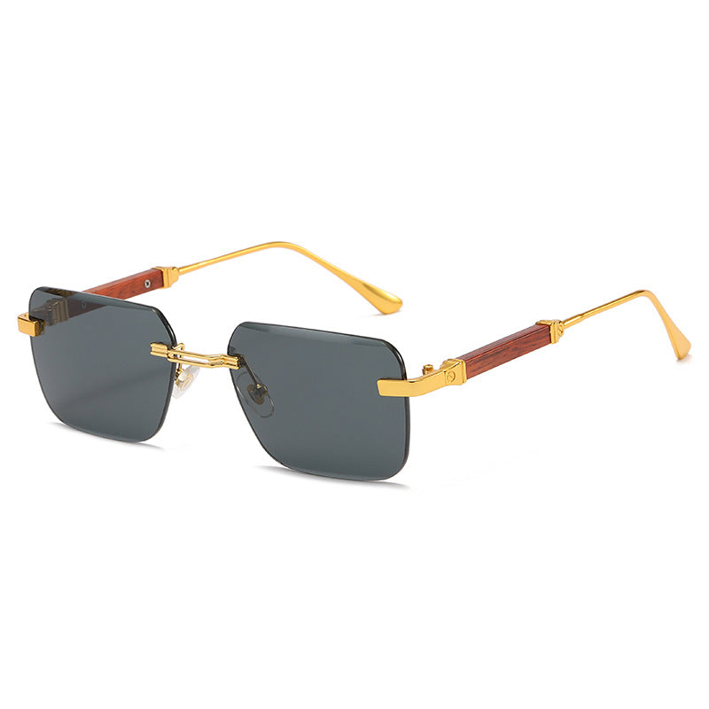 (6 PACK) Wholesale Sunglasses Cut Edge Fashion Rimless New Arrival Trendy Unisex 2023 - BulkSunglassesWholesale.com - Gold Frame Black Black Lens