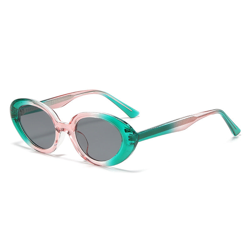 (6 PACK) Wholesale Sunglasses Oval Wire Core TR Unique New Arrival Hip Hop Street Trendy 2023 - BulkSunglassesWholesale.com - Pink Green Frame Black Lens