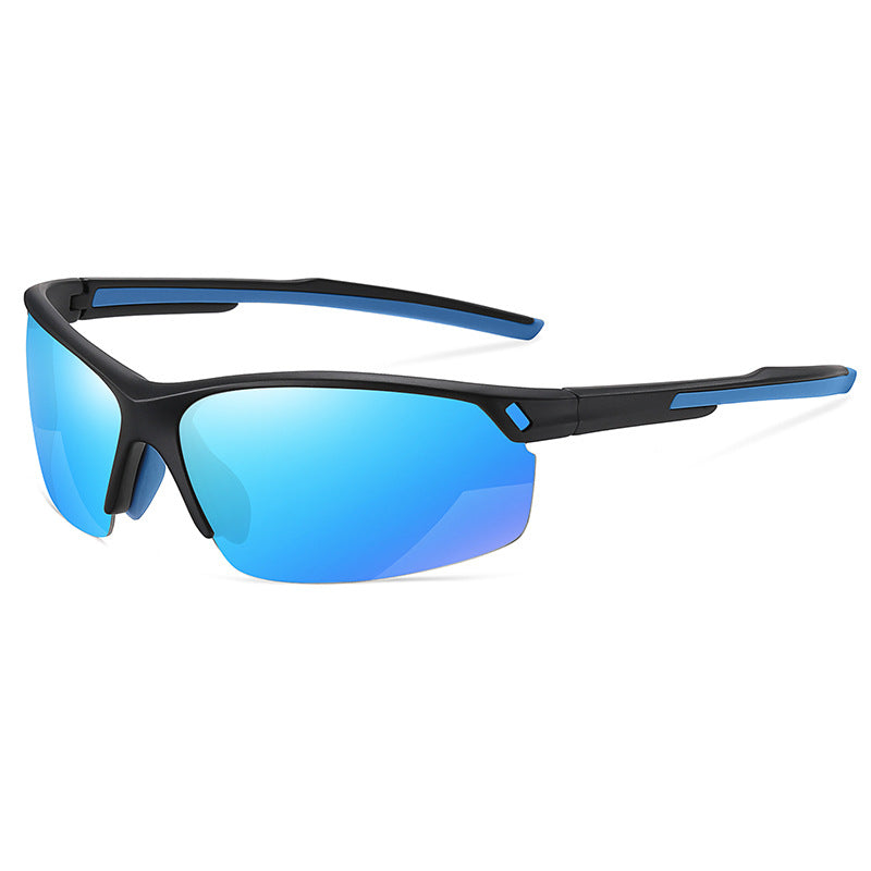 (6 PACK) Wholesale Sports Sunglasses 2023 - BulkSunglassesWholesale.com - Black Frame Blue Lens
