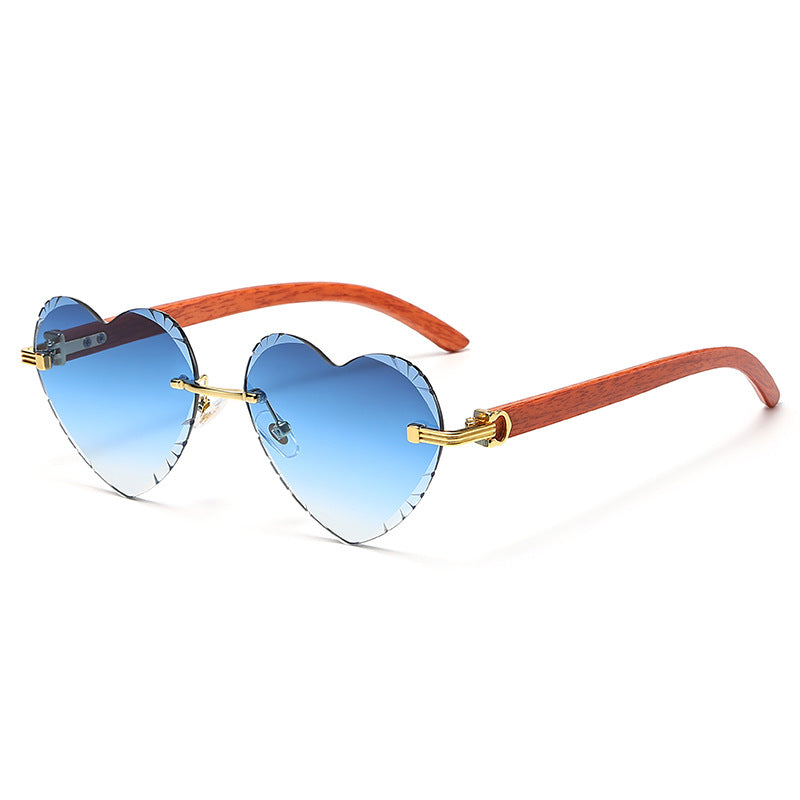 (6 PACK) Wholesale Sunglasses Trendy Rimless Cut Edge New Arrival Heart Colorful 2024 - BulkSunglassesWholesale.com - Gold Frame Gradient Blue