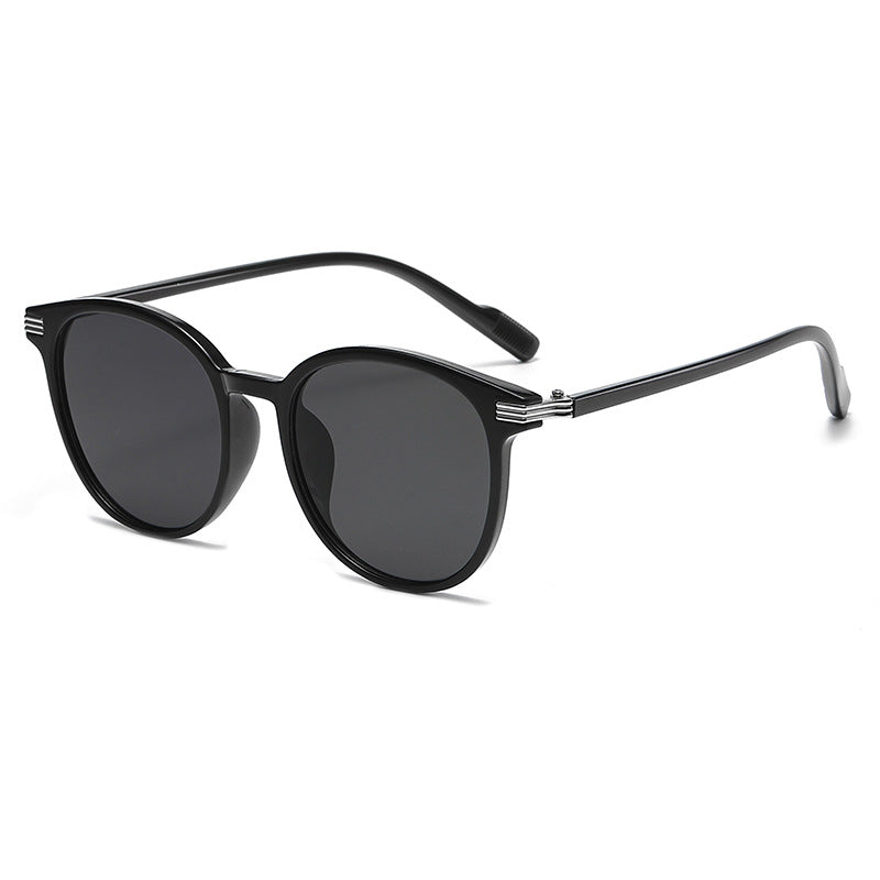 (6 PACK) Wholesale Sunglasses Fashion Korean Round Oversized Women Street Trendy 2024 - BulkSunglassesWholesale.com - Black Frame Black Black Lens