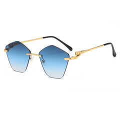 (6 PACK) Wholesale Sunglasses New Arrival Leopard Head Metal Polygon Colorful Women Trendy 2024 - BulkSunglassesWholesale.com - Gold Frame Gradient Blue