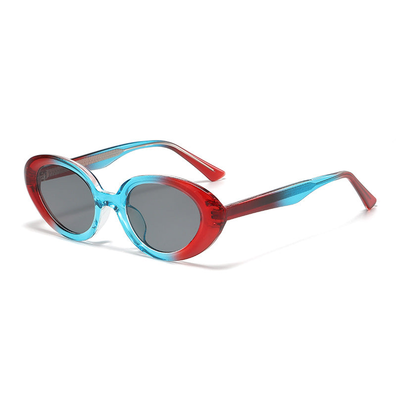 (6 PACK) Wholesale Sunglasses Oval Wire Core TR Unique New Arrival Hip Hop Street Trendy 2023 - BulkSunglassesWholesale.com - Blue Red Frame Black Lens