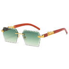 (6 PACK) Wholesale Sunglasses New Arrival Cut Edge Rimless Colorful Wood Grain Leopard Head Street Trendy 2024 - BulkSunglassesWholesale.com - Gradient Green