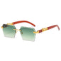 (6 PACK) Wholesale Sunglasses New Arrival Cut Edge Rimless Colorful Wood Grain Leopard Head Street Trendy 2024 - BulkSunglassesWholesale.com - Gradient Green