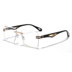 (6 PACK) Wholesale Sunglasses Rimless Fashion Cut Edge Square Women Hollow 2023 - BulkSunglassesWholesale.com - Gold Frame Transparent Lens Frame