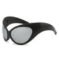 (6 PACK) Wholesale Sunglasses Unique Cat Eye Oversized Cycling Fashion Sport 2023 - BulkSunglassesWholesale.com - Matt Black Frame Mirrored Lens