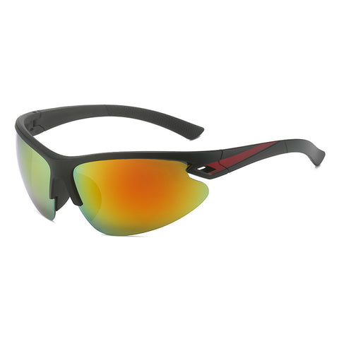 (12 PACK) Wholesale Sports Sunglasses 2023 - BulkSunglassesWholesale.com - Black Frame Red Mirrored