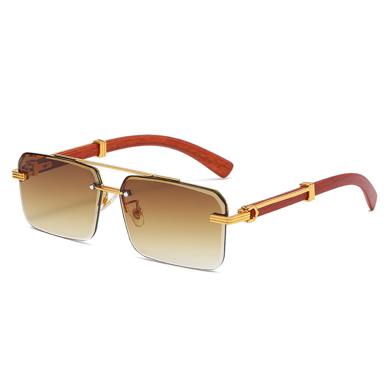 (6 PACK) Wholesale Sunglasses New Arrival Double Bridge Cut Edge Square Trendy 2023 - BulkSunglassesWholesale.com - Gold Frame Gradient Tea