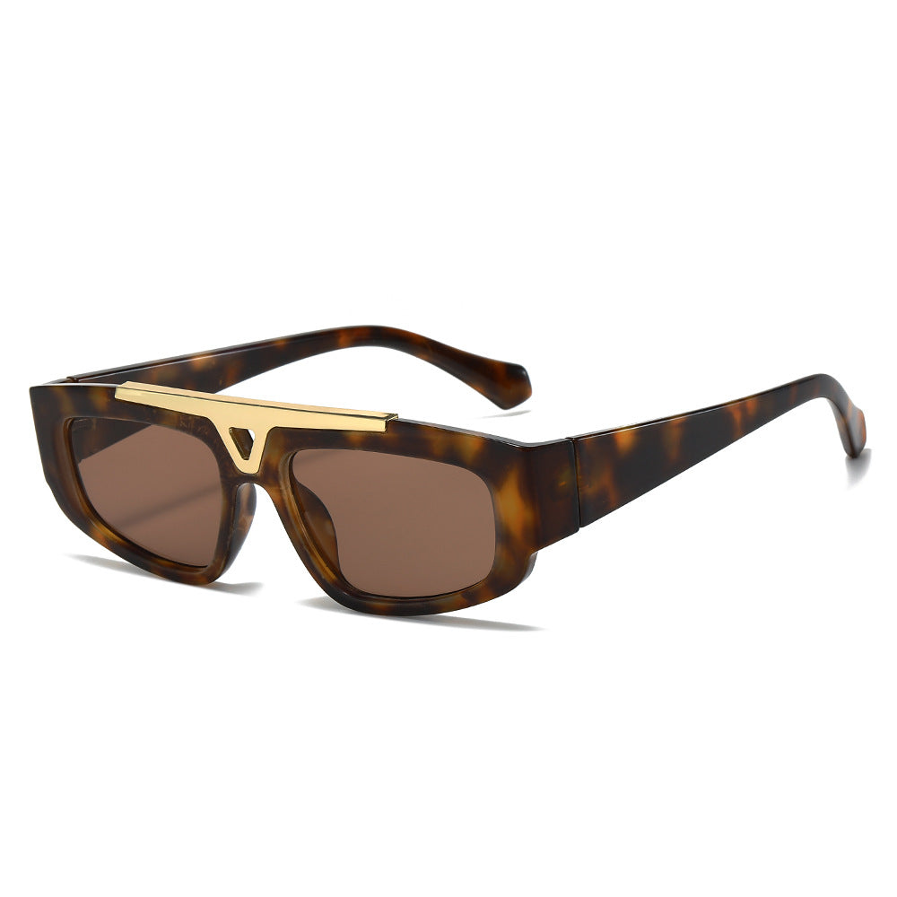 (6 PACK) Wholesale Sunglasses New Arrival Small Fashion Unique Metal Hollow 2023 - BulkSunglassesWholesale.com - Leopard Print Frame Tea Lens