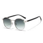 (6 PACK) Wholesale Sunglasses Vintage Round Women Metal Fashion 2023 - BulkSunglassesWholesale.com - Silver Frame Gradient Green Lens