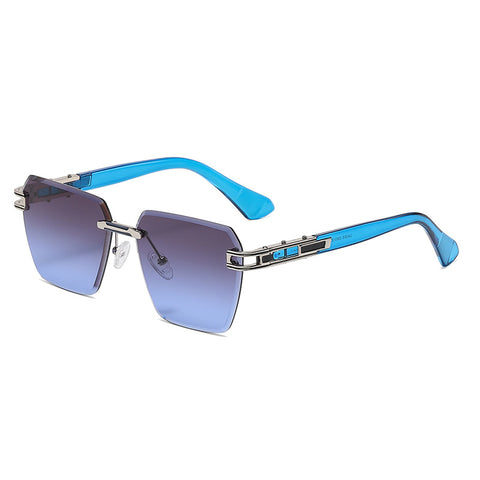 (6 PACK) Wholesale Sunglasses Oversized New Arrival Cut Edge Rimless Trendy 2023 - BulkSunglassesWholesale.com - Silver Frame Grey Blue