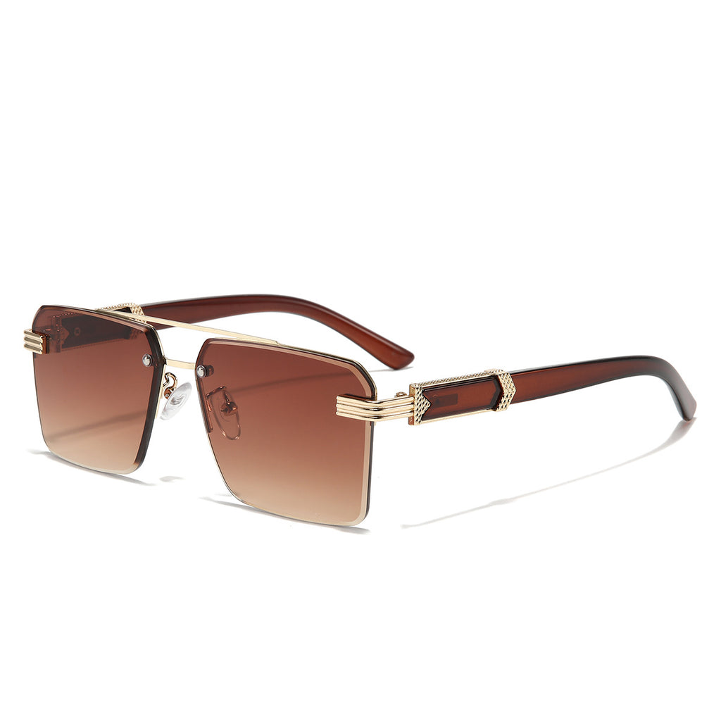 (6 PACK) Wholesale Sunglasses Double Bridge Cut Edge Rimless Women Square New Arrival Trendy 2023 - BulkSunglassesWholesale.com - Black Gold Frame Gradient Tea Frame