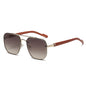 (6 PACK) Wholesale Sunglasses New Arrival Wood Grain Double Bridge Cut Edge Unisex Trendy 2023 - BulkSunglassesWholesale.com - Gold Frame Gradient Tea