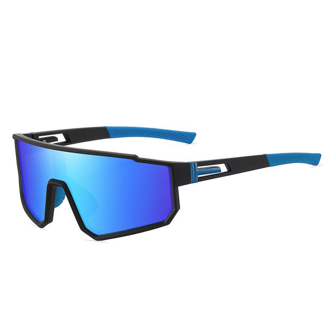 (12 PACK) Wholesale Sports Sunglasses New Arrival Sport Fashion Polarized One Piece Cycling Outdoor 2024 - BulkSunglassesWholesale.com - Black Frame Blue Mirrored Hover Image