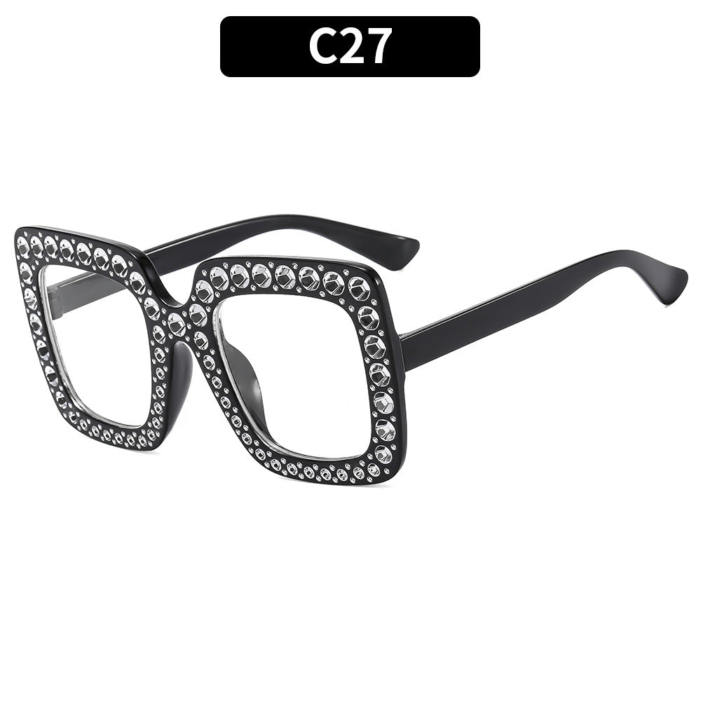 (6 PACK) Wholesale Sunglasses New Arrival Square Rhinestone Fashion Vintage Trendy 2023 - BulkSunglassesWholesale.com - Shiny Black Frame Clear Lens