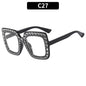 (6 PACK) Wholesale Sunglasses New Arrival Square Rhinestone Fashion Vintage Trendy 2023 - BulkSunglassesWholesale.com - Shiny Black Frame Clear Lens